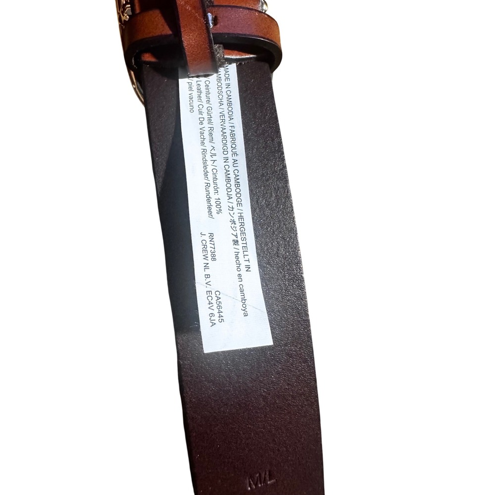 J.Crew Women's Cognac Brown Genuine Leather Belt Gold tone Oval Buckle M/L EUC - Picture 7 of 10